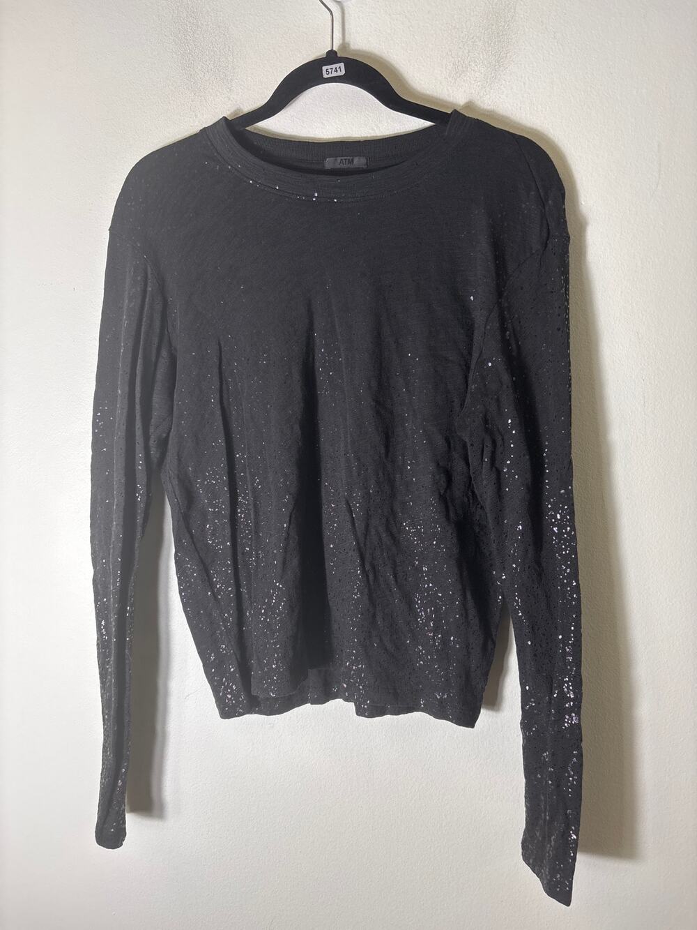 ATM Black Long Sleeve Sparkle Cotton Shirt Sz M